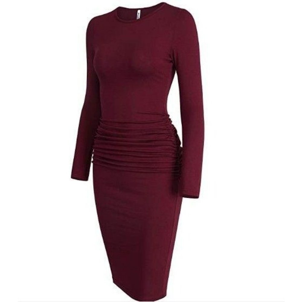 Missufe Long Sleeve Ruched Bodycon Sundress
